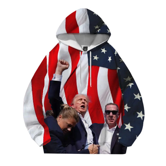 2024 Trend New Fun Trump Picture Hoodie Coat 3D American Flag Trump Spring and Autumn Top Clothing for Men and Women